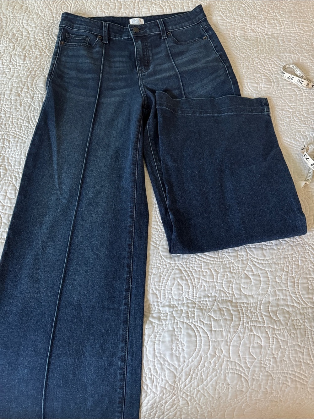 Time and Tru Dark Blue Wide Leg Jeans with Center Crease